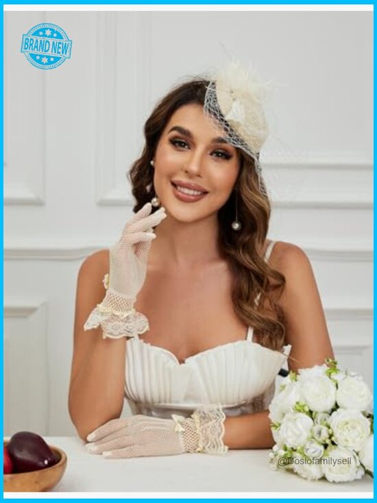 Vintage Pillbox Derby Fascinator Hat Feathered Hair Clip Lace Gloves Set main image 5